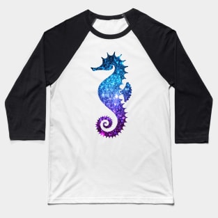 Teal and Purple Ombre Faux Glitter Seahorse Baseball T-Shirt